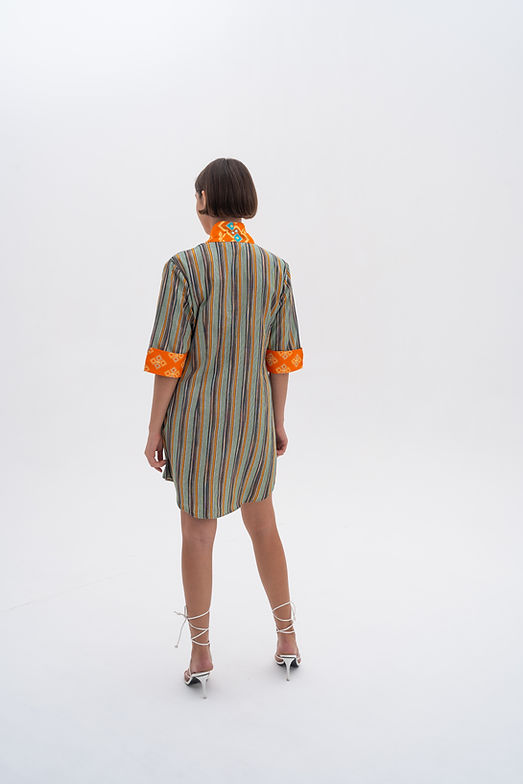 JSC001 - Dress Overshirt Lurik Orange Motif Accent | Sumba | Motif | Indonesian Collection | Lurik Tenun