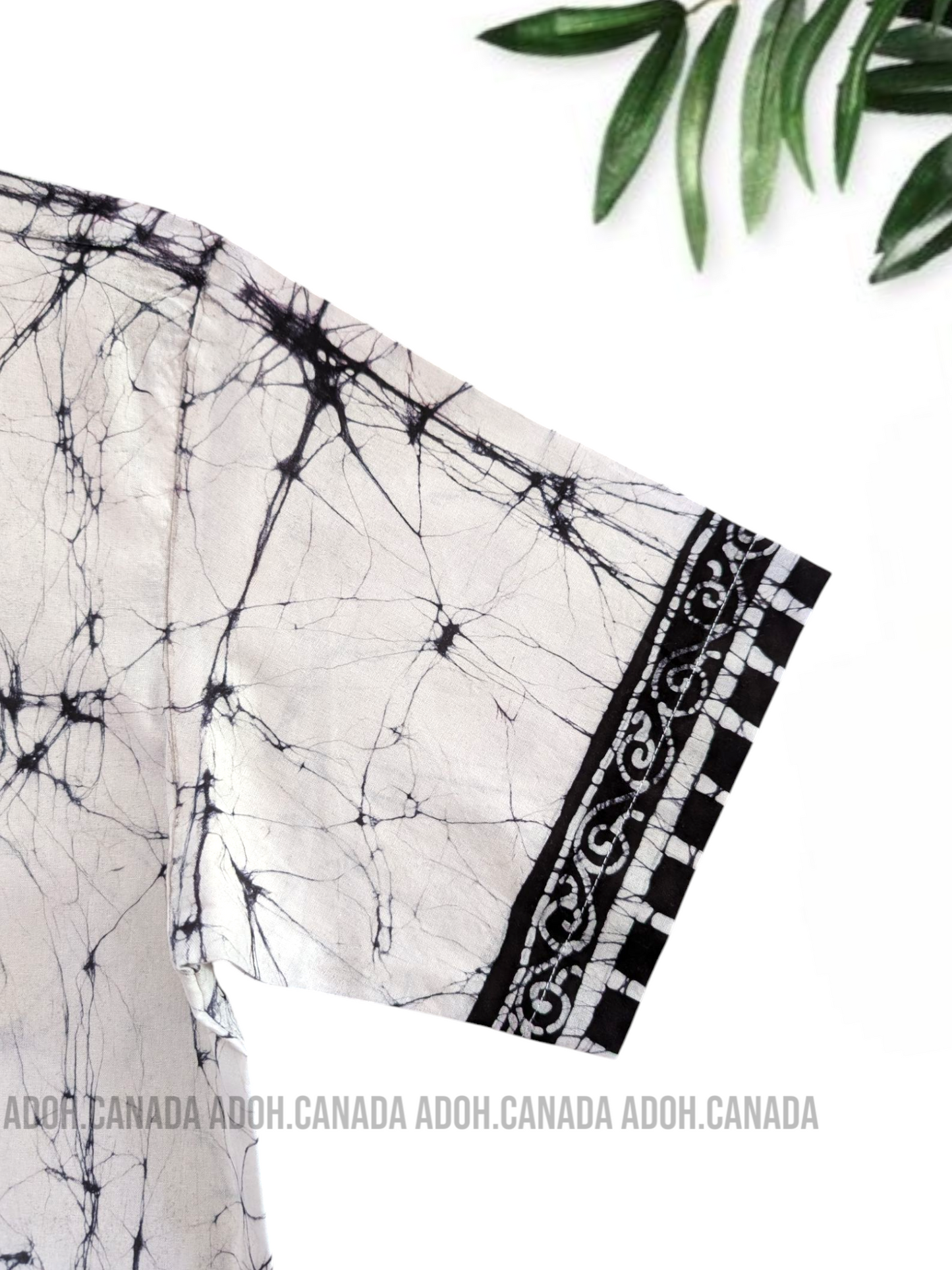 SH1358 - White Batik shirt with Black designed| Ceylon Batik | Hand Made | Men's Collection | Cotton Shirt | Summer Wear
