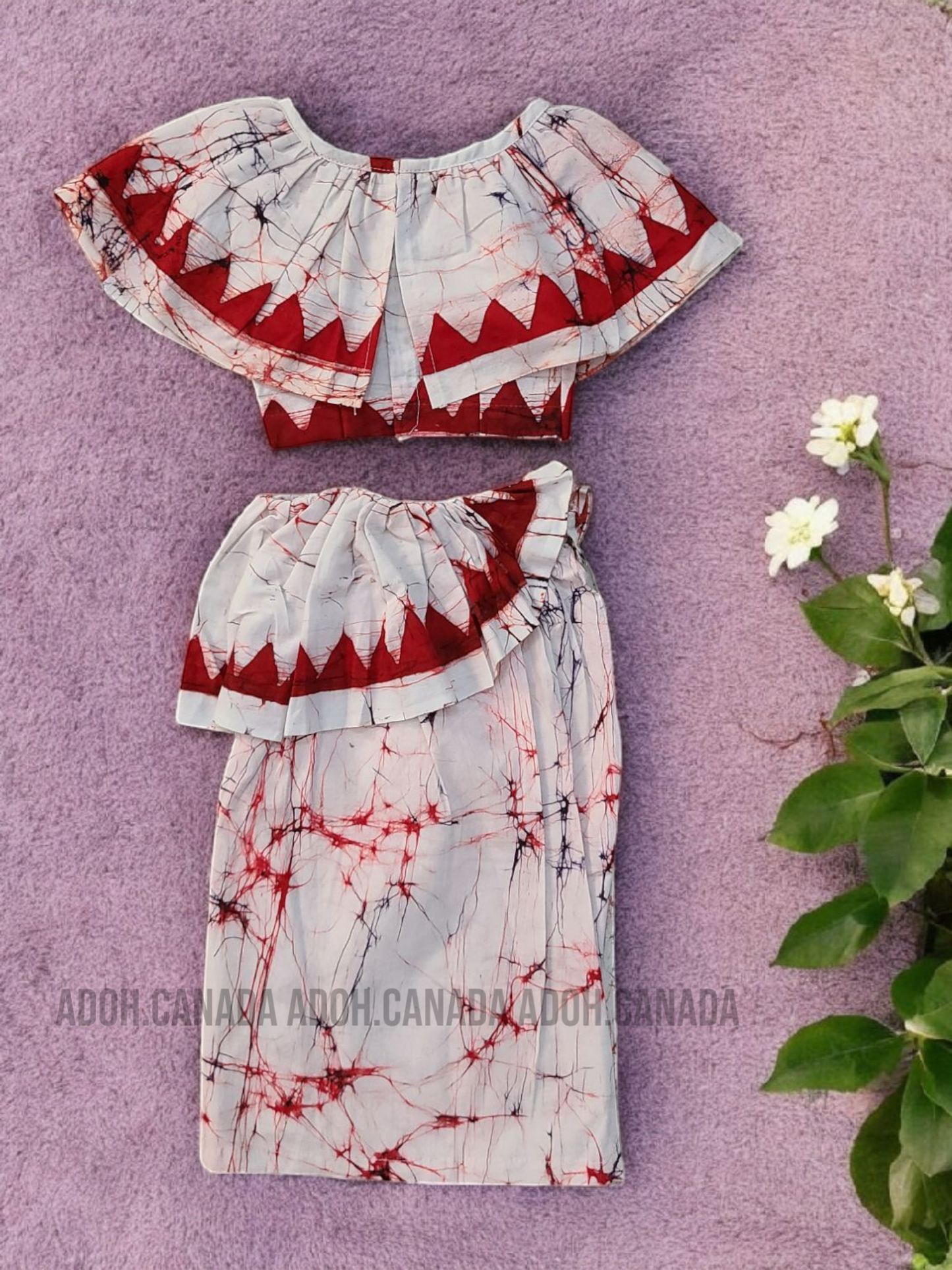 KG0015 - White with red cracks Lama Saree ( Kids Redda Hatte)| Ceylon Batik | Hand Made | Kids Collection | Summer Collection | Cotton Lama Saree | Kids Redda Hatte | Casual wear