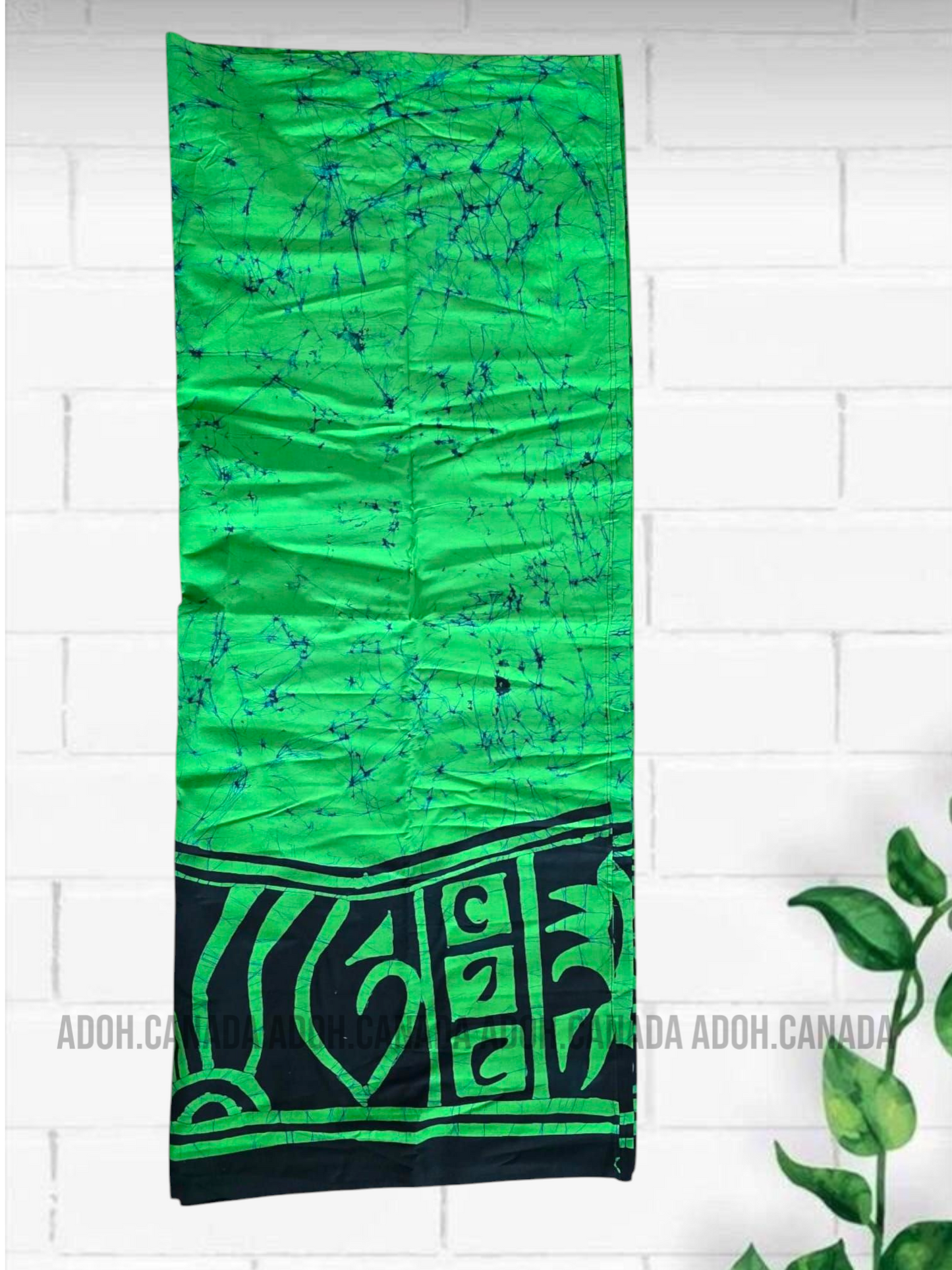 CSA1420 - Green Sarong with black designed| Ceylon Batik | Hand Made | Men's Collection | Cotton Sarong| Summer Wear | Party Wear