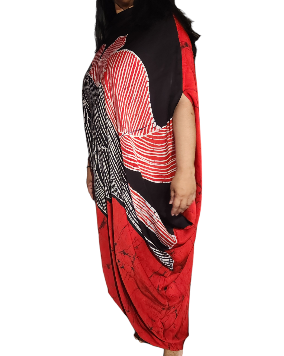 EC007 - Elegant Silk Batik Dress|Black & Red | Ceylon Batik | Hand Made  | Silk Dress | Summer Wear | Party Wear