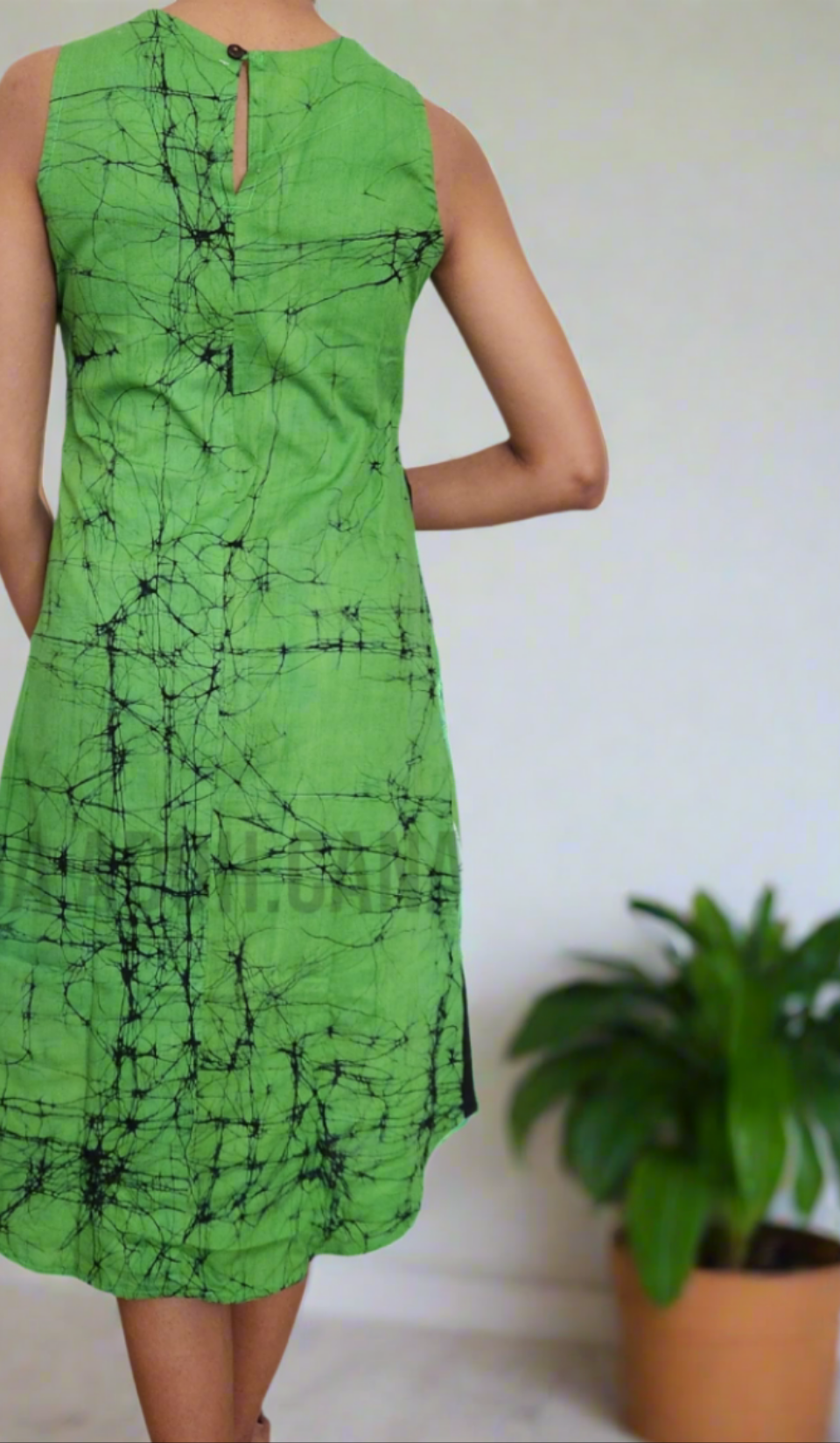 CC0539- Green Batik Dress with stripes design | Ceylon Batik | Hand Made | Summer Collection | Cotton Dress | Summer Wear