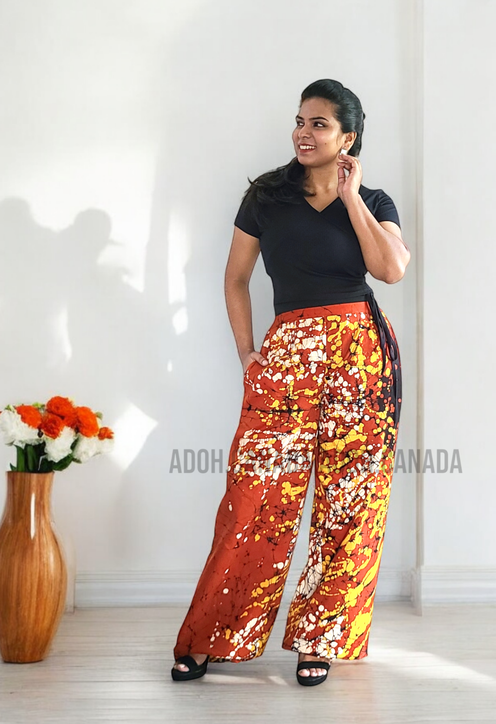 CC1210 - Red and yellow Batik Pant and Top | Ceylon Batik | Hand Made | Summer Collection | Cotton Pant | Summer Wear