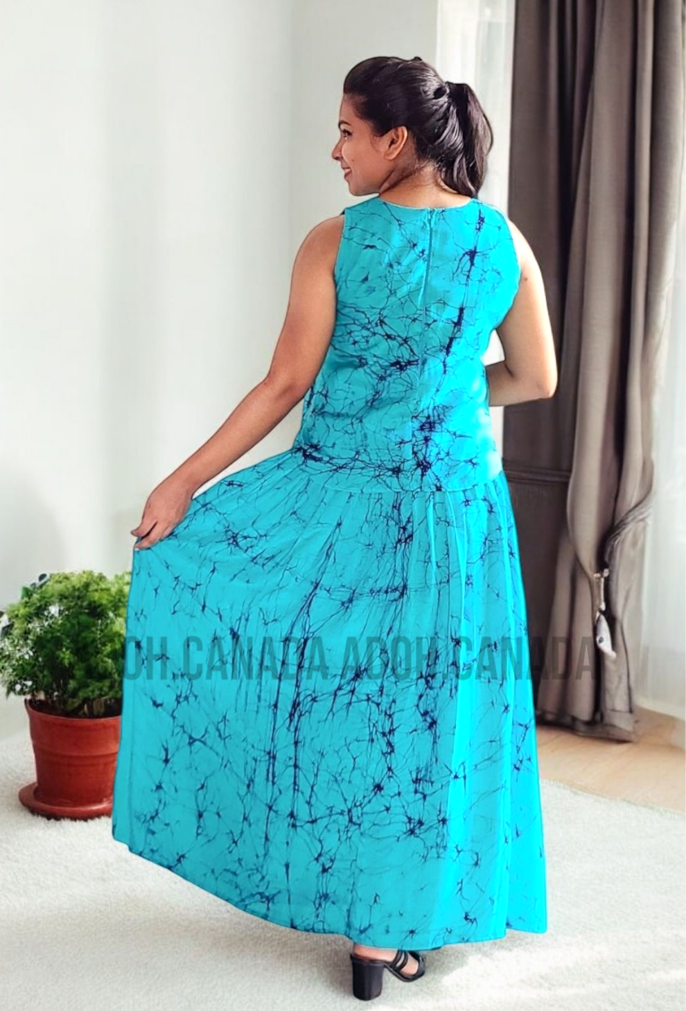 CC1209 - Blue Batik Long Skirt & Top with dark blue floral design| Ceylon Batik | Hand Made | Summer Collection | Batik Skirt and Top| Summer Wear |Party wear