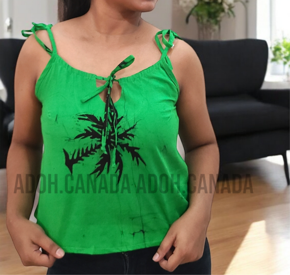 CC1228 - Green Batik Crop Top with Black Coconut tree design| Ceylon Batik | Hand Made | Summer Collection | Cotton Crop Top | Summer wear