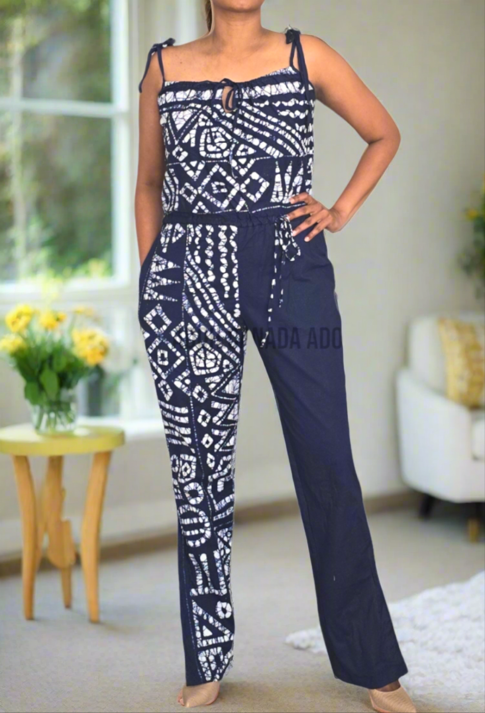 CC0936- Blue Batik Jumpsuit with white design | Ceylon Batik | Hand Made |Summer Collection | Cotton Jump Suit | Summer Wear