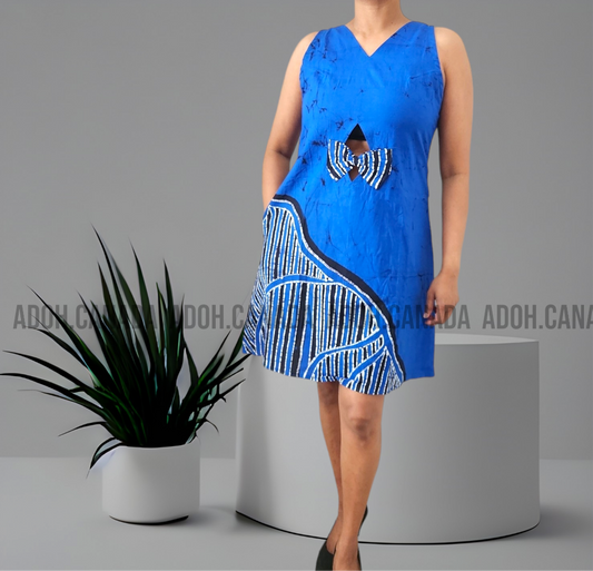 CC1138- Blue Batik Dress with black and white design | Ceylon Batik | Hand Made |Summer Collection | Cotton Dress | Summer Wear