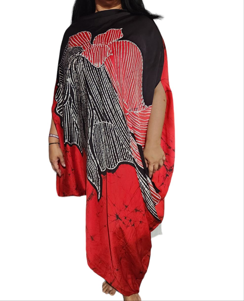 EC007 - Elegant Silk Batik Dress|Black & Red | Ceylon Batik | Hand Made  | Silk Dress | Summer Wear | Party Wear