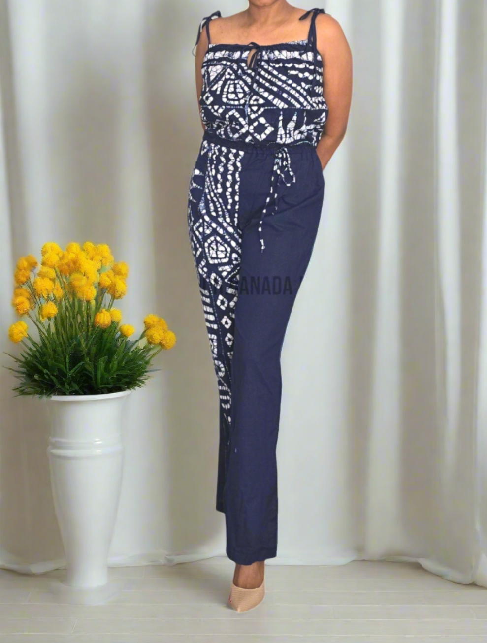 CC0936- Blue Batik Jumpsuit with white design | Ceylon Batik | Hand Made |Summer Collection | Cotton Jump Suit | Summer Wear