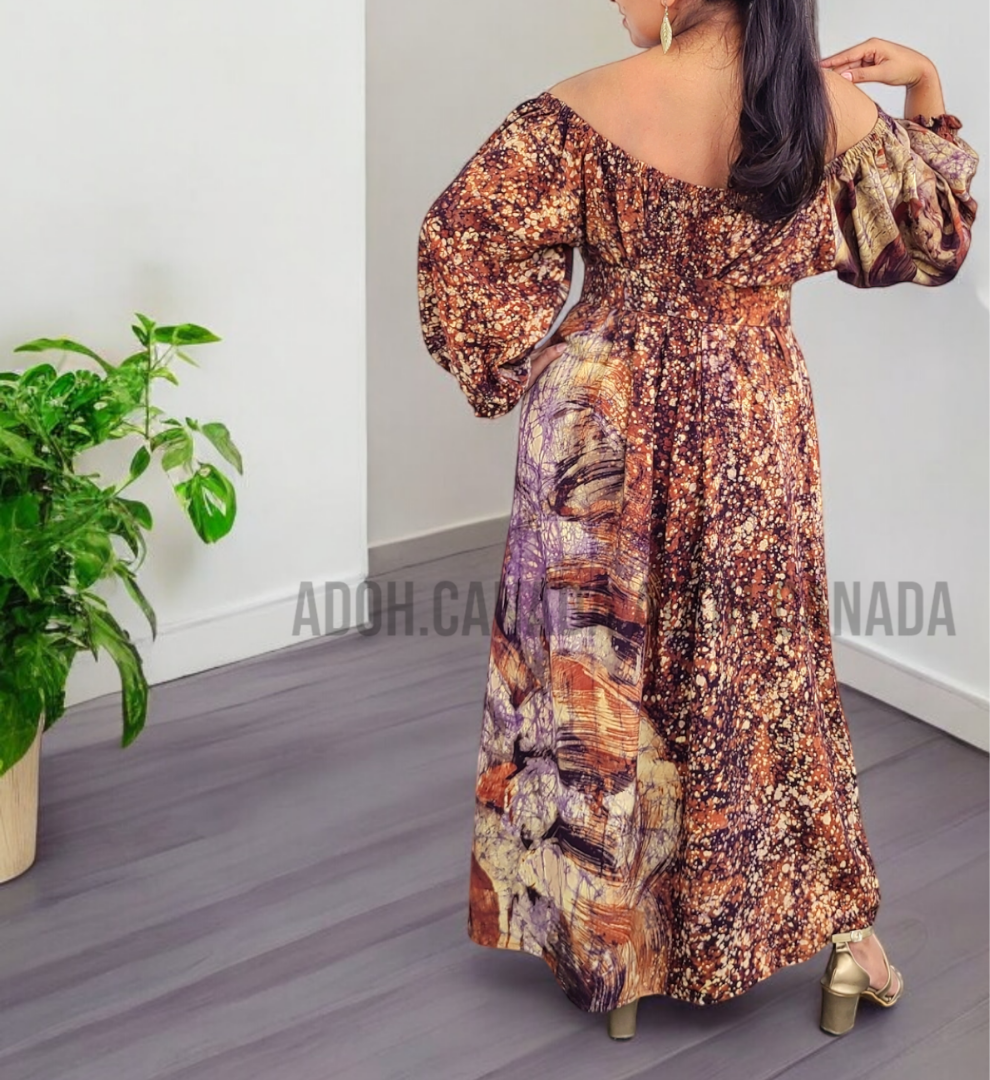 EC1211 - Brown and Baige designed Long Batik Dress | Ceylon Batik | Hand Made | Summer Collection | Long Dress | Summer Wear | Party wear