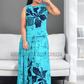 CC1209 - Blue Batik Long Skirt & Top with dark blue floral design| Ceylon Batik | Hand Made | Summer Collection | Batik Skirt and Top| Summer Wear |Party wear