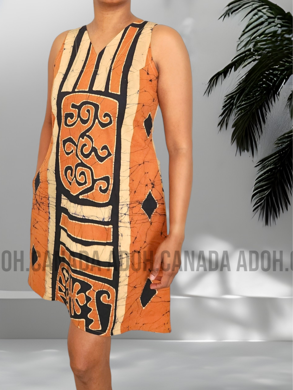 CC0538- Baige & Brown Batik Dress with black design | Ceylon Batik | Hand Made |Summer Collection | Cotton Dress | Summer Wear