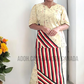 LU1233 - Light yellow with black and red designed Batik Lungi Skirt and Top|Ceylon Batik | Hand Made | Summer Collection | Cotton Batik Lungi | Traditional Collection