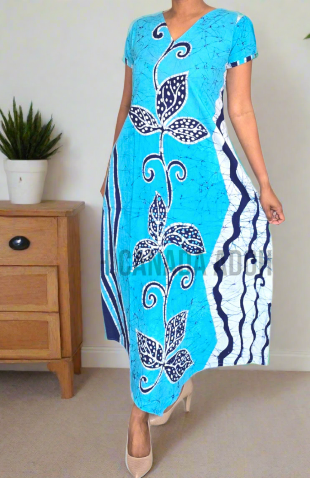 CC0975- Blue Batik Dress with dark blue and white design | Ceylon Batik | Hand Made |Summer Collection | Cotton Dress | Summer Wear