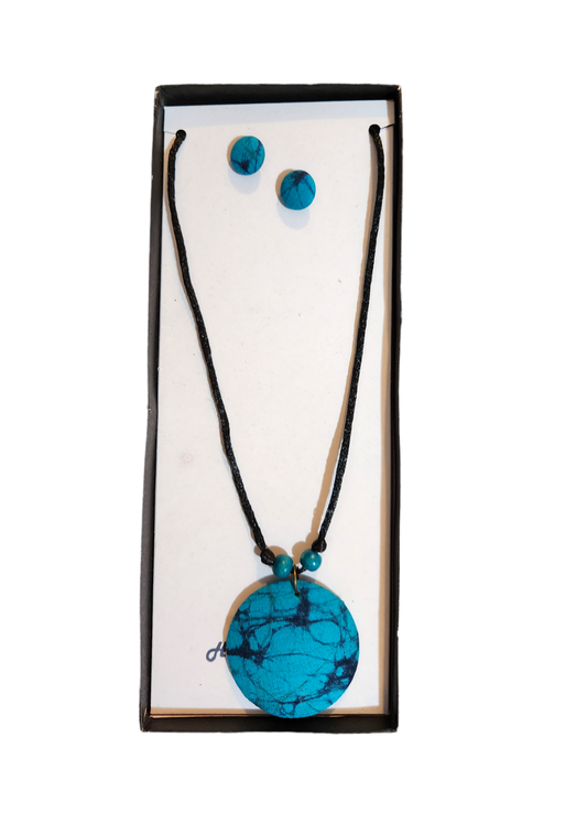 J0001 - Blue Batik Necklace with earrings