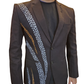 BL001 - Black Blazer with white and brown batik design /Batik Blazer /Gents Blazer /partywear/formal wear