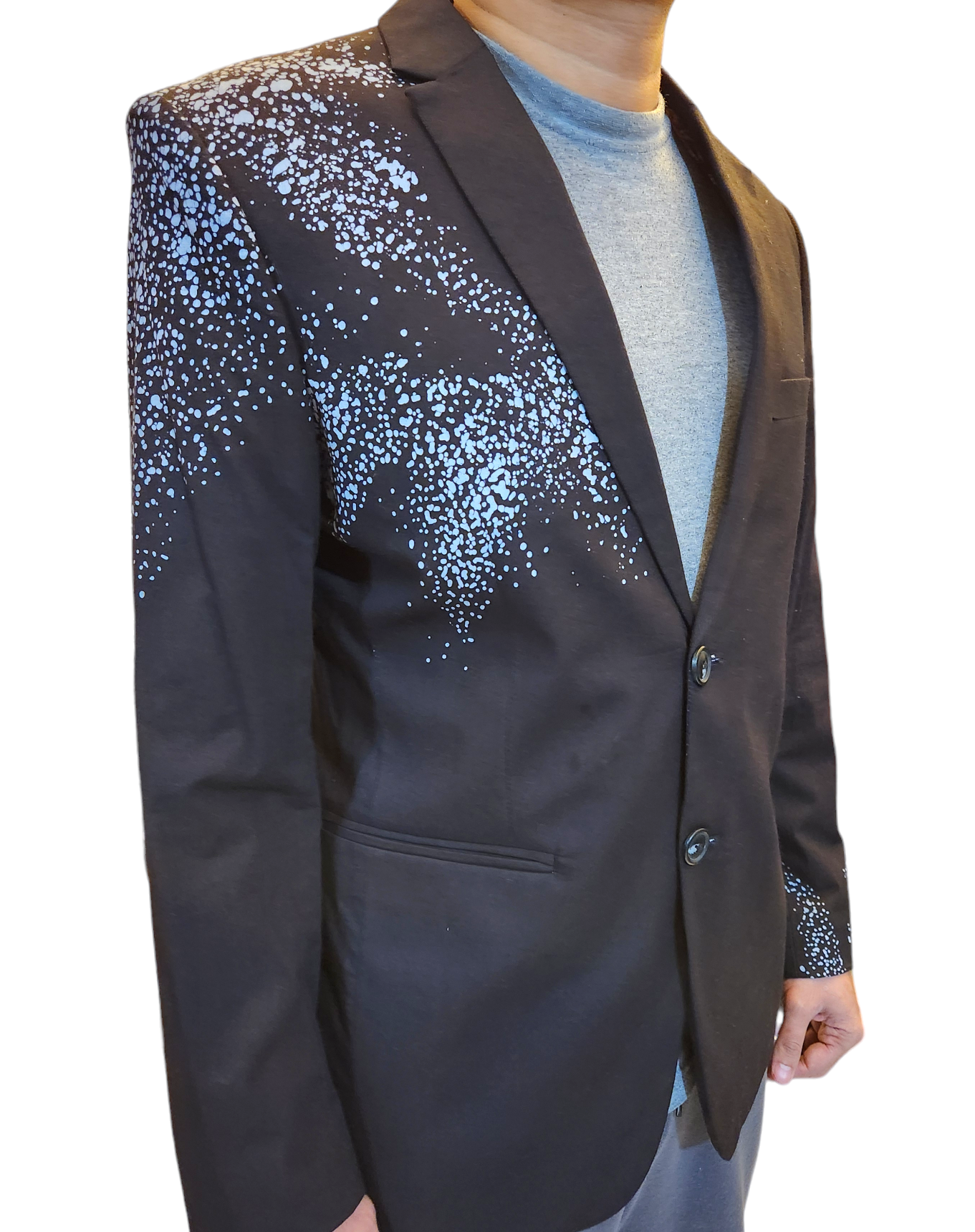 BL002- Black Blazer with a gray batik design/Batik Blazer /Gents Blazer /partywear/formal wear