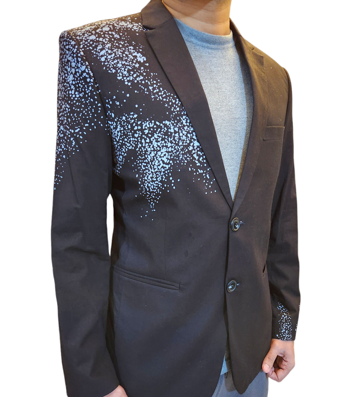 BL002- Black Blazer with a gray batik design/Batik Blazer /Gents Blazer /partywear/formal wear