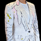 BL003 - White Blazer with abstract batik design/Batik Blazer /Women's Blazer /partywear/formal wear