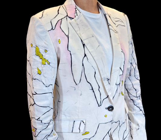 BL003 - White Blazer with abstract batik design/Batik Blazer /Women's Blazer /partywear/formal wear