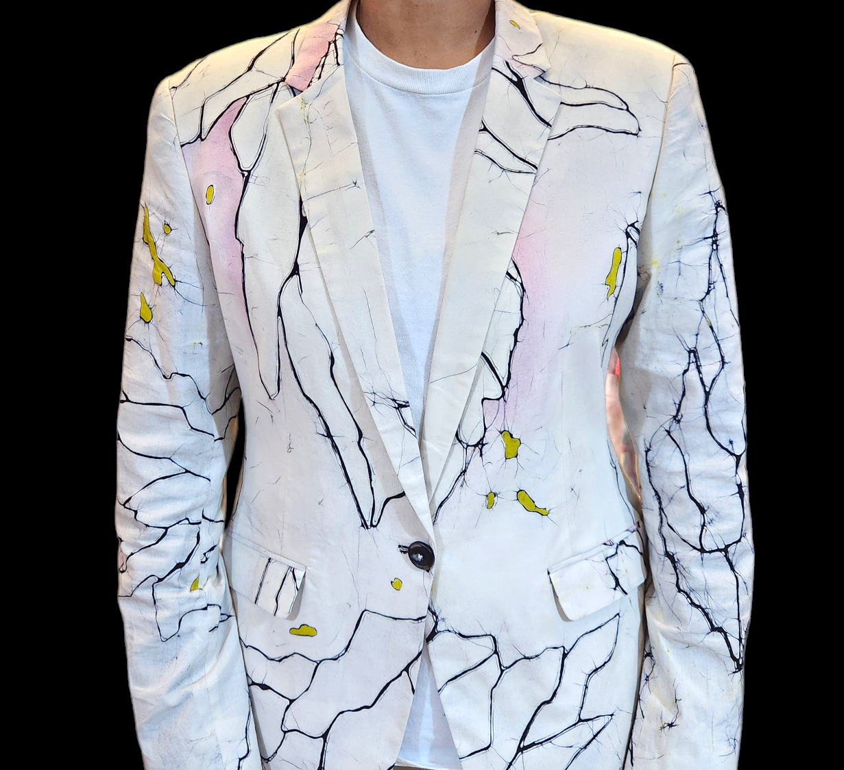 BL003 - White Blazer with abstract batik design/Batik Blazer /Women's Blazer /partywear/formal wear