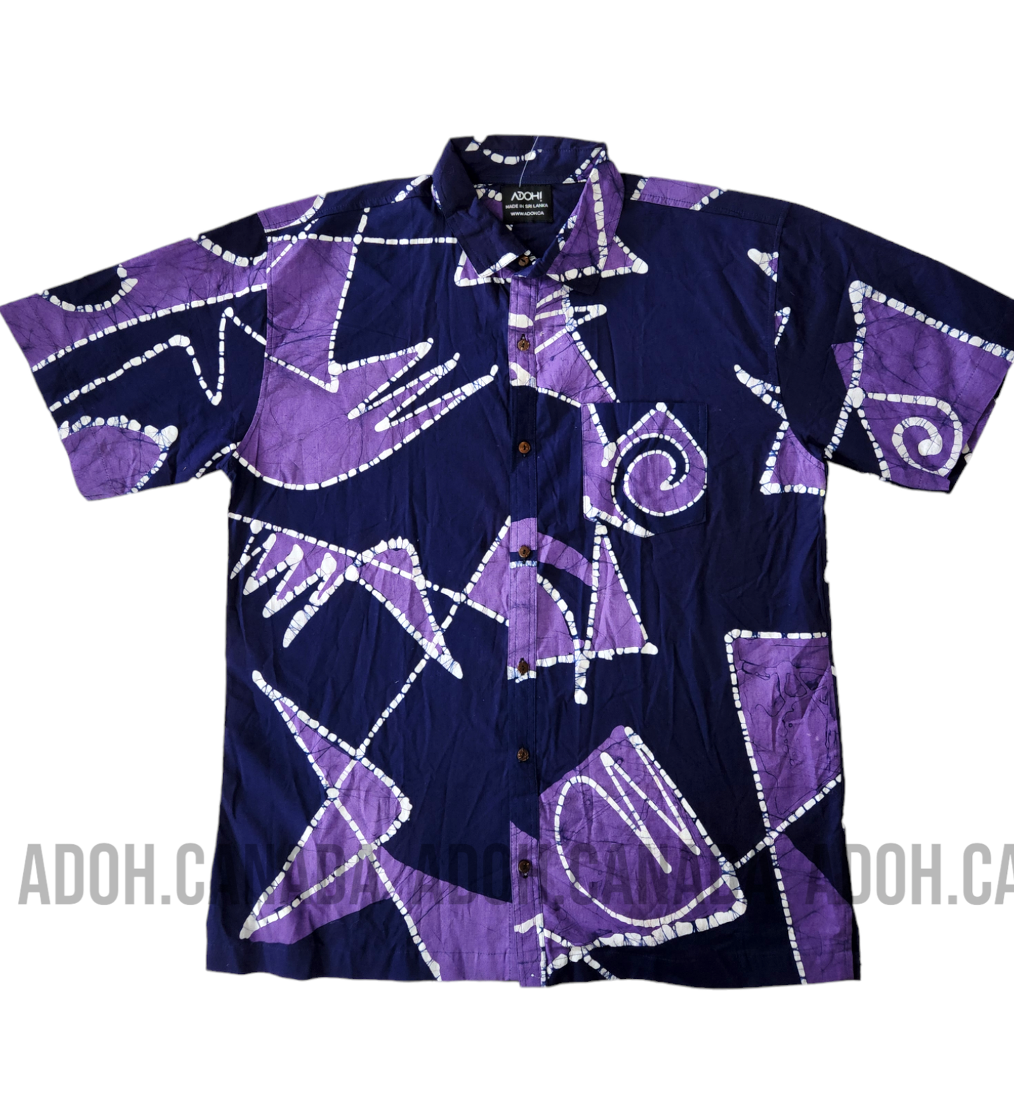 SH699 - Purple and Dark Blue Batik Shirt | Ceylon Batik | Hand Made | Men's Collection | Cotton Shirt | Summer Wear