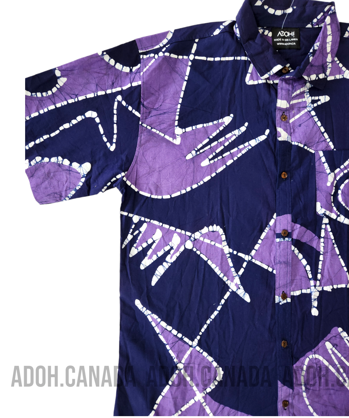 SH699 - Purple and Dark Blue Batik Shirt | Ceylon Batik | Hand Made | Men's Collection | Cotton Shirt | Summer Wear