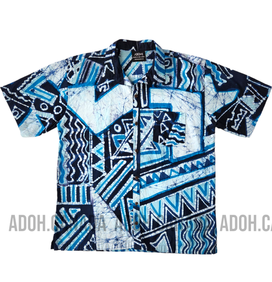 SH701 - Light Blue and Dark Blue Batik Shirt | Ceylon Batik | Hand Made | Men's Collection | Cotton Shirt | Summer Wear