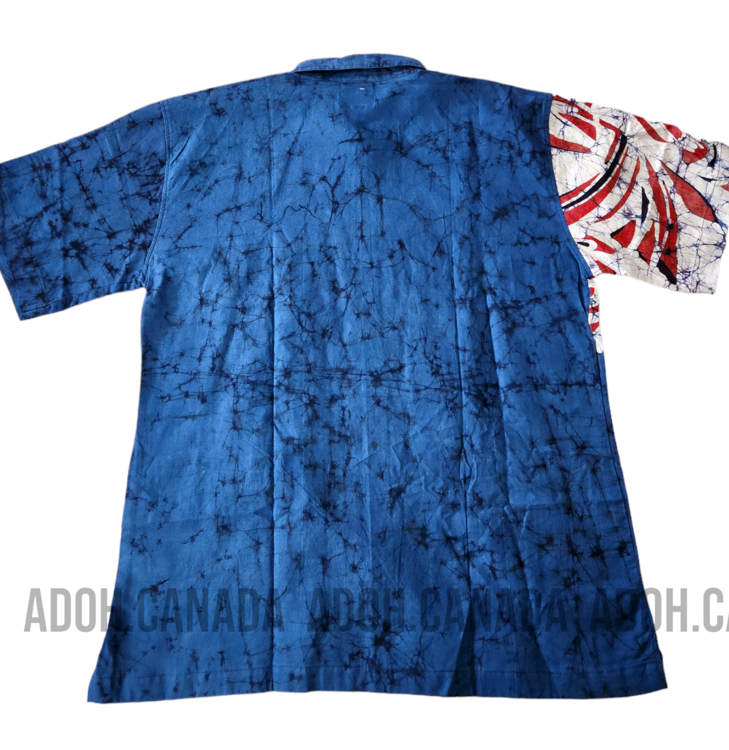 SH703 - Dull Blue with Red and white Design Batik Shirt | Ceylon Batik | Hand Made | Men's Collection | Cotton Shirt | Summer Wear