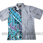 SH702 - Gray Shirt with Blue and Black Design Batik Shirt | Ceylon Batik | Hand Made | Men's Collection | Cotton Shirt | Summer Wear