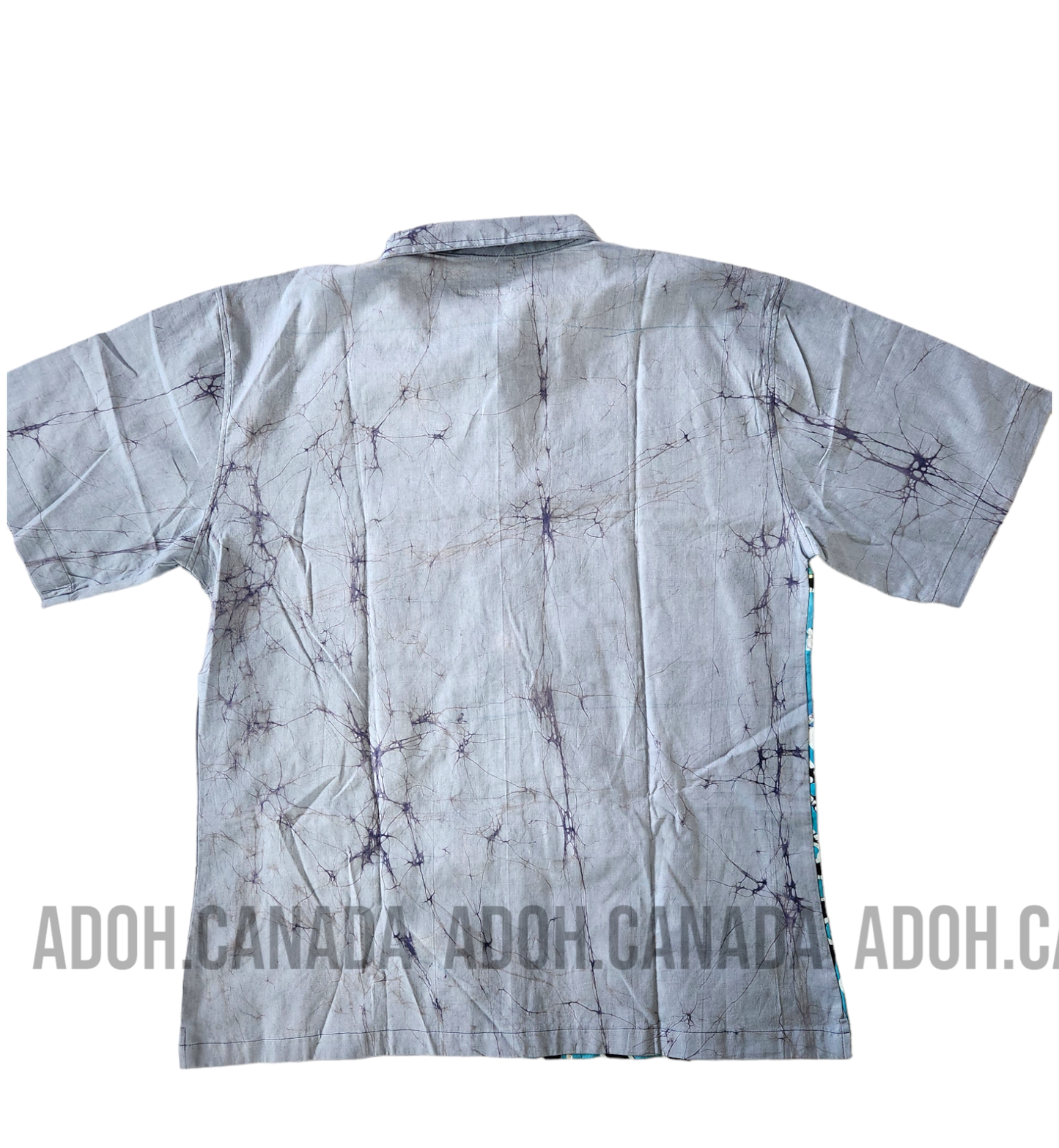 SH702 - Gray Shirt with Blue and Black Design Batik Shirt | Ceylon Batik | Hand Made | Men's Collection | Cotton Shirt | Summer Wear