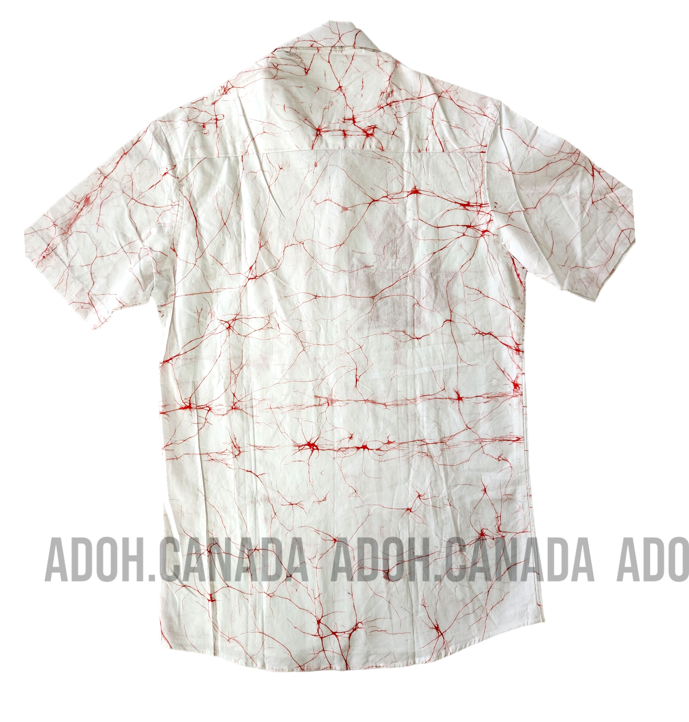 SH007 - White with Red Cracks with Maple leaf Batik Shirt|Canada Day | Ceylon Batik | Hand Made | Men's Collection | Cotton Shirt | Summer Wear