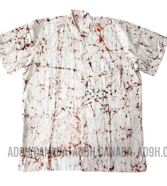 SH290 -White Shirt with Black and Red Cracks | Ceylon Batik | Hand Made | Men's Collection | Cotton Shirt | Summer Wear