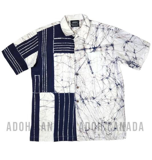 SH454 -  Dark Blue Design Batik Shirt | Ceylon Batik | Hand Made | Men's Collection | Cotton Shirt | Summer Wear