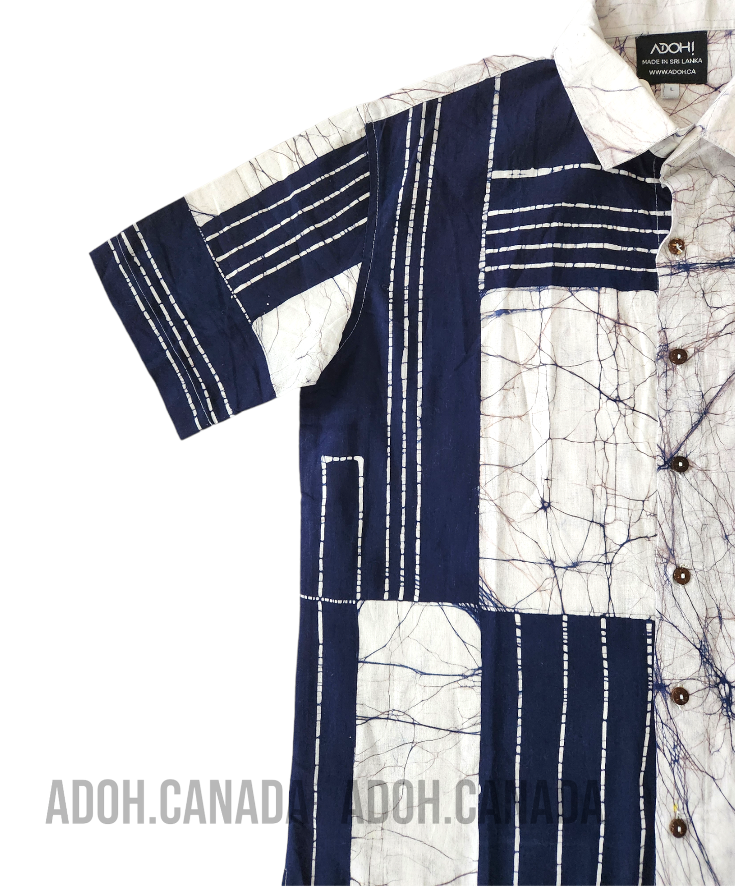 SH454 -  Dark Blue Design Batik Shirt | Ceylon Batik | Hand Made | Men's Collection | Cotton Shirt | Summer Wear