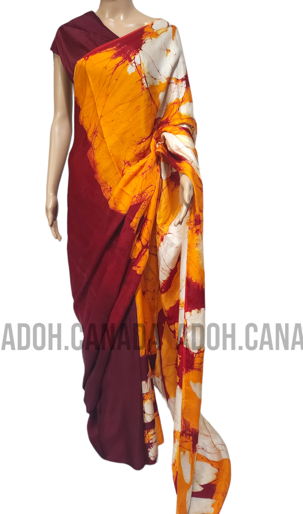 SC0037 Ceylon Batik |Maroon & Orange|Silk Saree | Exclusive Designer Wear