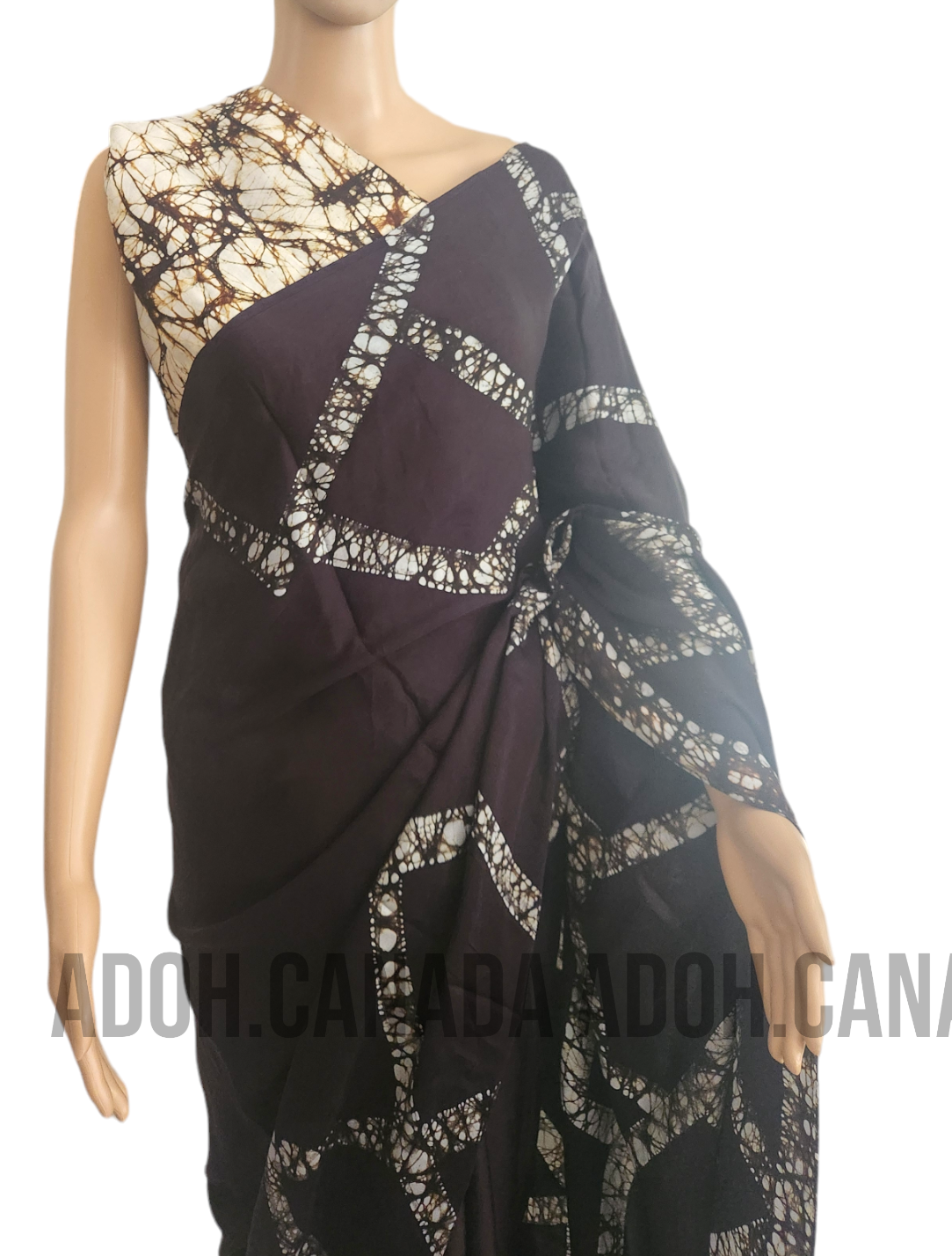 SC0039 Ceylon Batik|Dark Brownish & Off White| Silk Saree | Exclusive Designer Wear