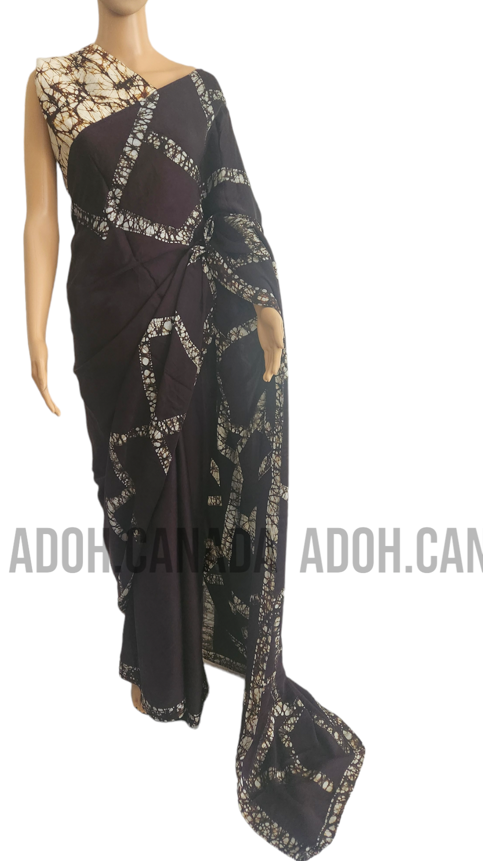 SC0039 Ceylon Batik|Dark Brownish & Off White| Silk Saree | Exclusive Designer Wear