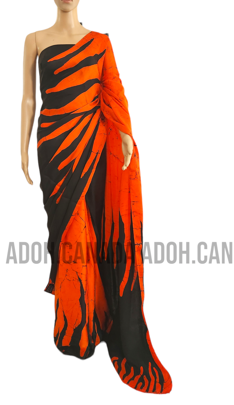 SC0043 Ceylon Batik|Orange & Black| Silk Saree | Exclusive Designer Wear