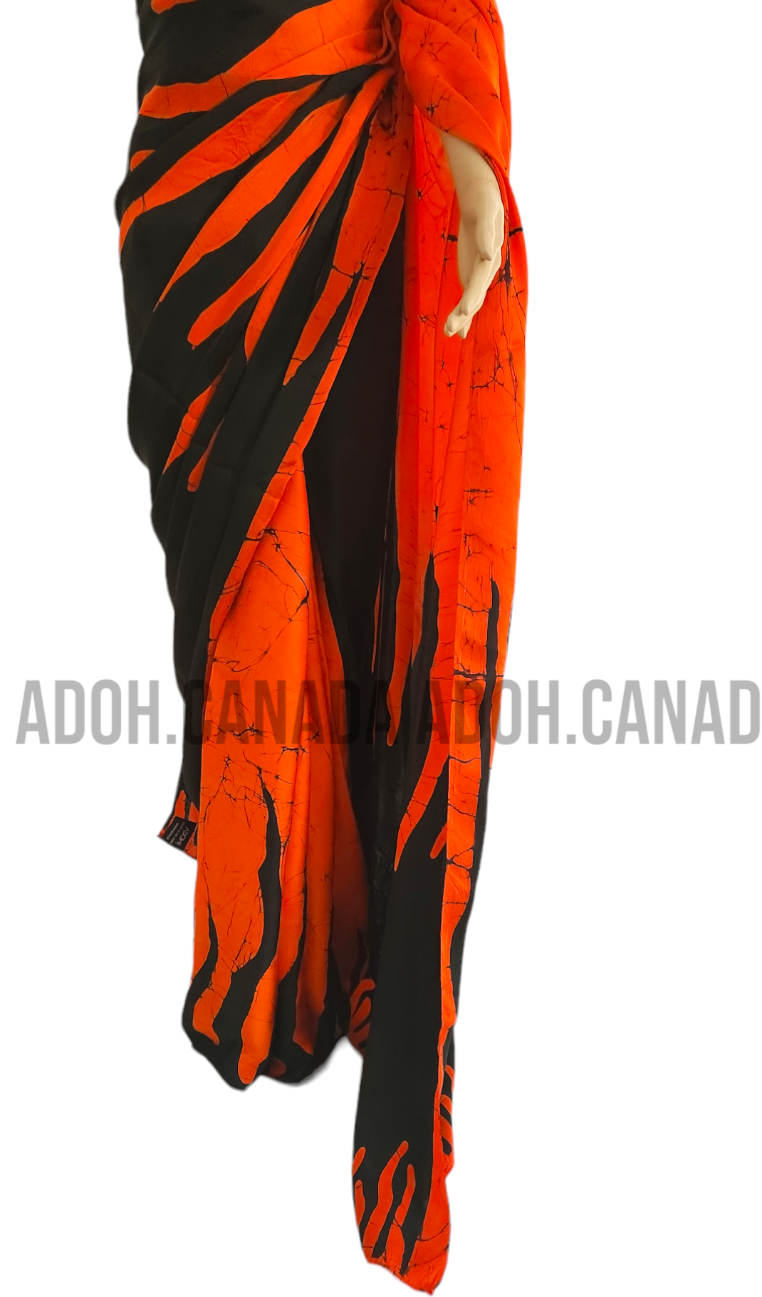 SC0043 Ceylon Batik|Orange & Black| Silk Saree | Exclusive Designer Wear