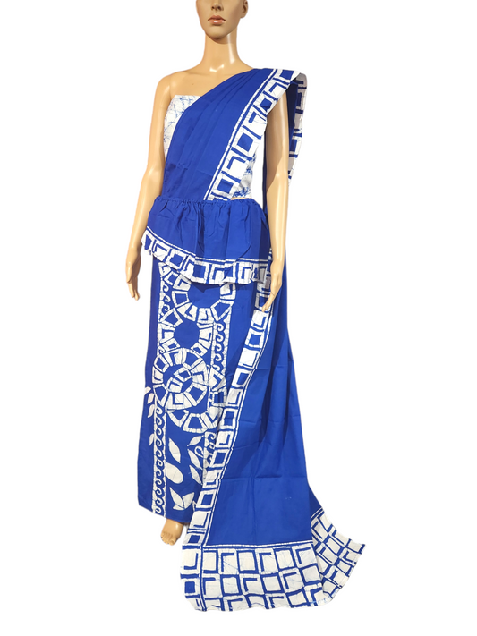 MU0003 Ceylon Batik|Blue and white designed Kandyan Made-up| Cotton Kandyan Made-up Saree| Exclusive Designer Wear | Kandyan Made-up