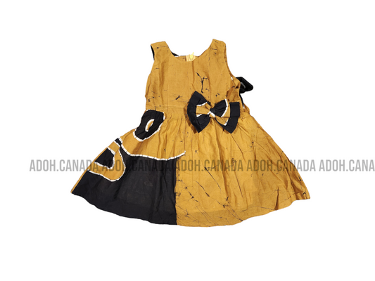 KG0005 - Brown and Black dress with a bow for kid| Ceylon Batik | Hand Made | Kids Collection | Summer Collection | Cotton Dress | Casual wear