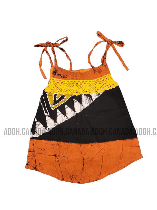 KG0003 - Orange and black dress for kid| Ceylon Batik | Hand Made | Kids Collection | Summer Collection | Cotton Dress | Casual wear