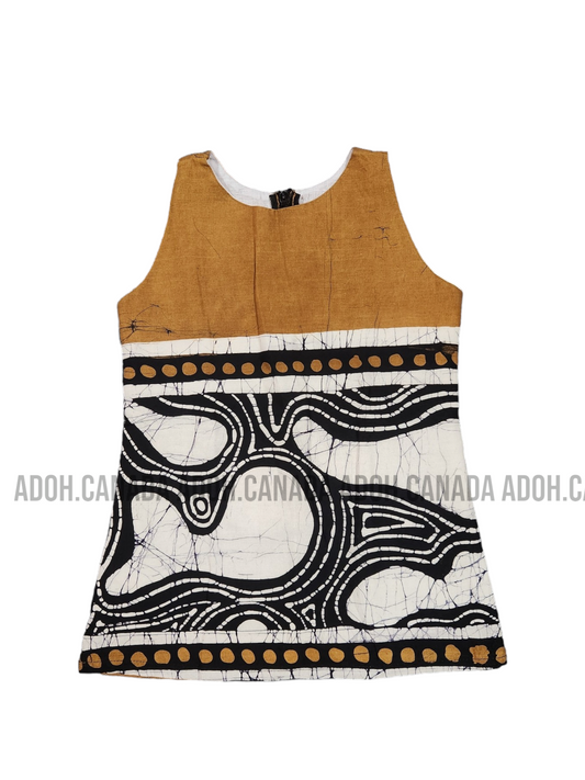 KG0002 - Brown  color kid's dress with black & white designed | Ceylon Batik | Hand Made | Kids Collection | Summer Collection | Cotton Dress | Casual wearì