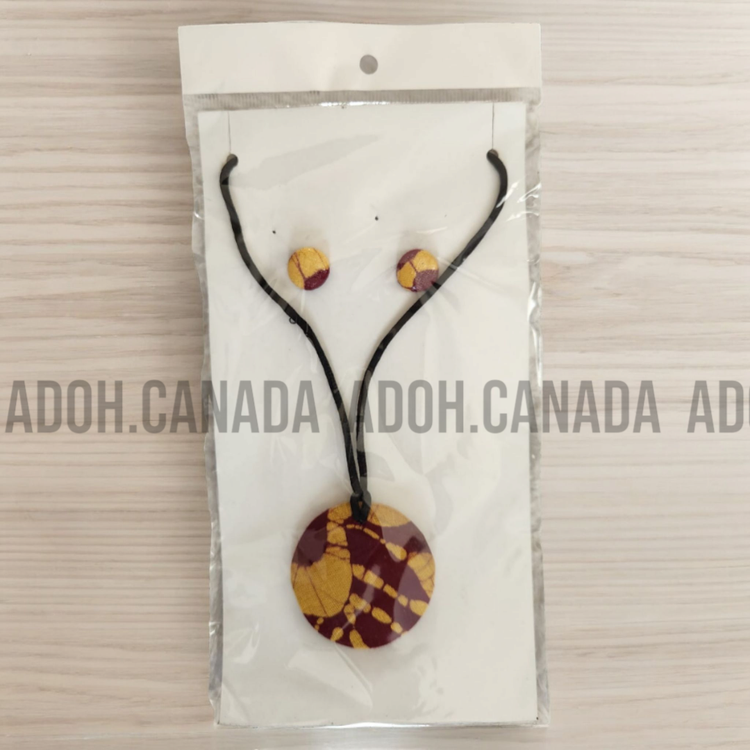 0015 - Yellow & Maroon Batik Necklace with earrings