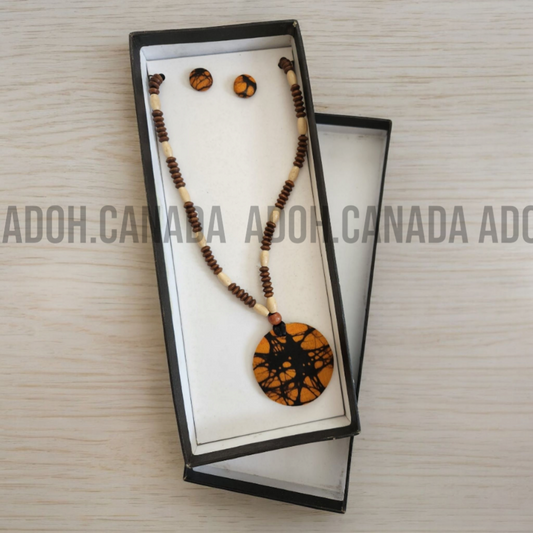 0016 - Orange & Black Batik Necklace with earrings