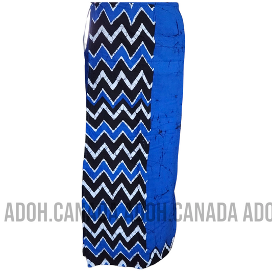 LU0007 - Blue with black and white zig zag designed Batik Lungi Skirt |Ceylon Batik | Hand Made | Summer Collection | Cotton Batik Lungi | Aurudu Collection