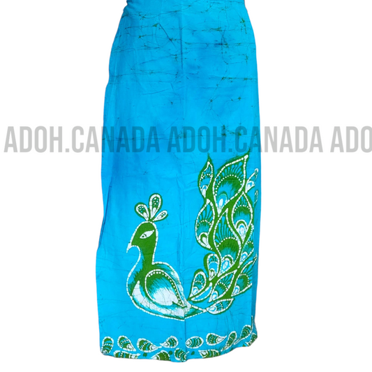 LU0003 - Sky Blue with "peacock" designed Batik Lungi Skirt |Ceylon Batik | Hand Made | Summer Collection | Cotton Batik Lungi | Aurudu Collection