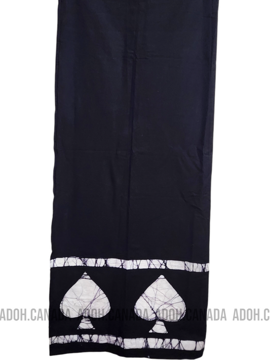 CSA0017 - Black Sarong with White spades border | Ceylon Batik | Hand Made | Men's Collection | Cotton Sarong| Summer Wear | Party Wear