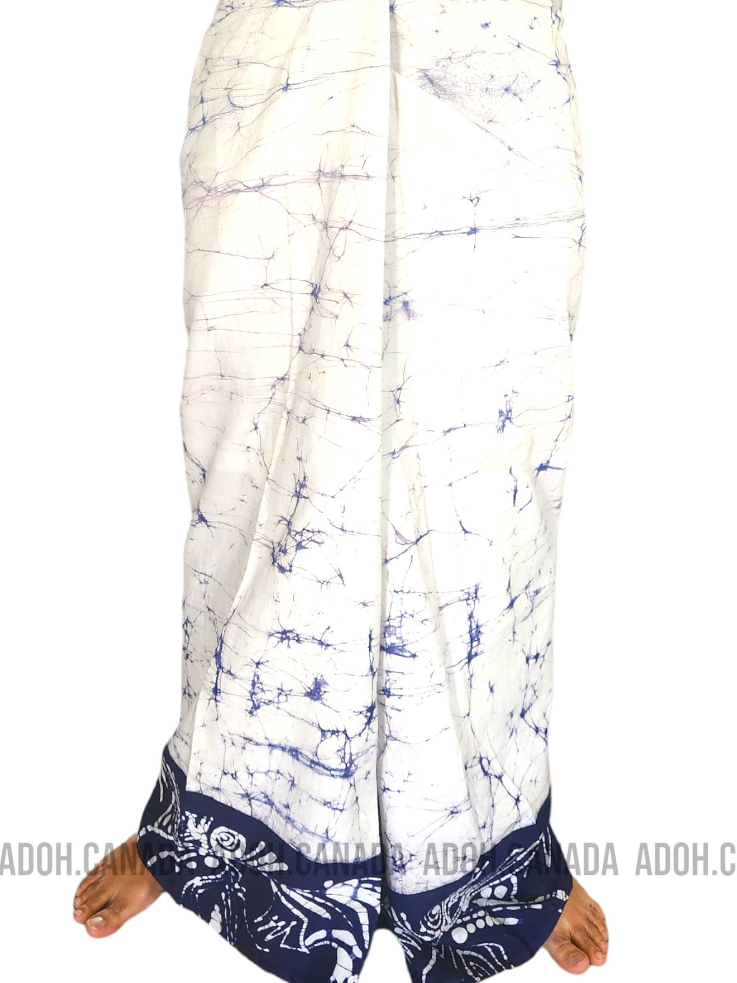 CSA0016 -White Sarong with dark blue cracks | Ceylon Batik | Hand Made | Men's Collection | Cotton Sarong| Summer Wear | Party Wear